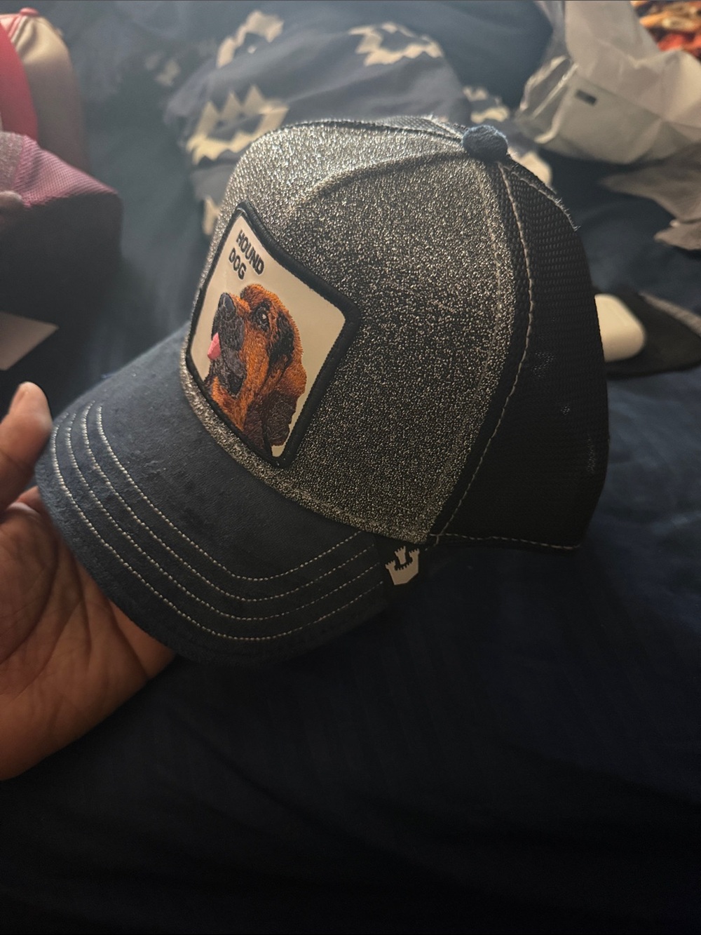 Billionaire Boys Club Navy and Silver Trucker Cap with Dog Patch